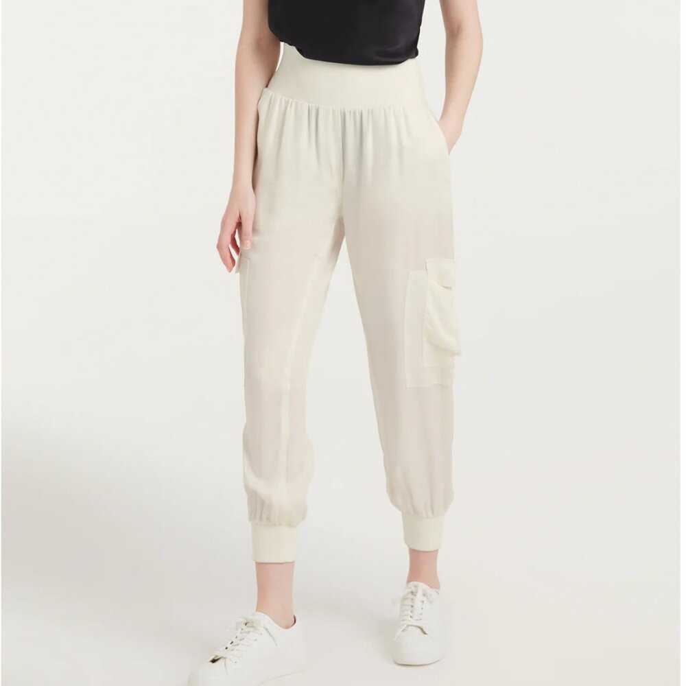 ✨ SALE✨Cinq a Sept 5a7 Giles Pant - Ivory White Jogger Satin Classic